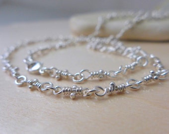 Bitsy Handmade Chain Silver Necklace, Sterling Silver Knots Chain, Rustic Knots, Linked Necklace, Knotted Necklaces Dainty Chains, Aroluna