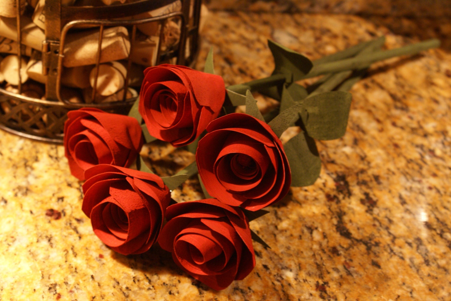 Red Wood Roses for 5 Year Anniversary Five by Adamzoriginals