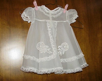 Vintage--Sheer--Baby--Child's Sheer DRESS--White With Lace And Appliques--Christening