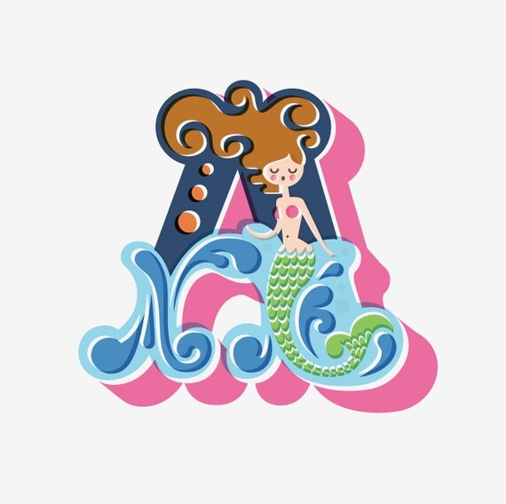 10x12 mermaid letter a giclee art print on