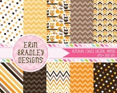 50% OFF SALE Autumn Owls Orange Brown and Yellow Digital Paper Pack INSTANT Download Il_170x135
