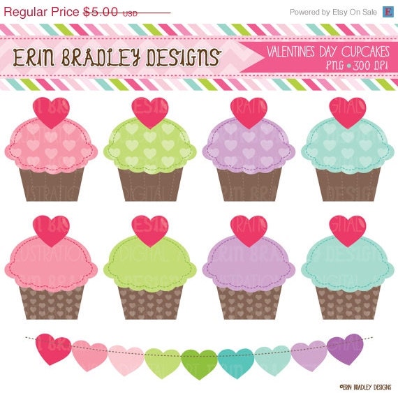 50% OFF SALE Valentines Day Cupcakes Clip Art Commercial Use Holiday Clipart Graphics Instant Download Il_570xn