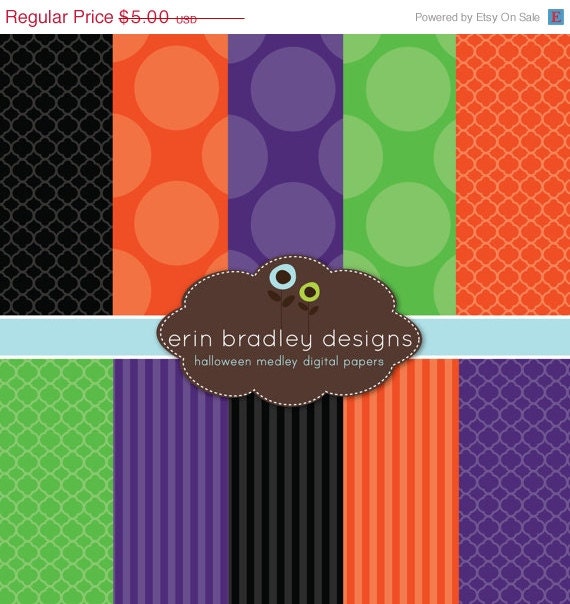 50% OFF SALE Halloween Digital Paper Pack Personal & Commercial Use Polka Dots and Stripes Instant Download Il_570xn