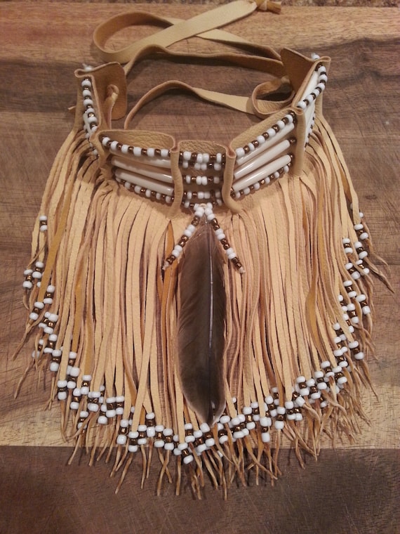 Native American leather fringed choker by TribalTerri on Etsy