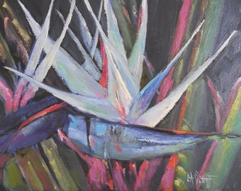 Small Floral Painting, Daily Painting, Small Oil Painting, White Bird by Carol Schiff, 8x10x1.5" Original
