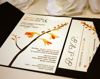SAMPLE Pocketfold Woodland Flower Wedding Invitation Red Orange Yellow Grey Blue SAMPLE Pocketfold Woodland Flower Wedding Invitation Red Orange Yellow Grey Blue
