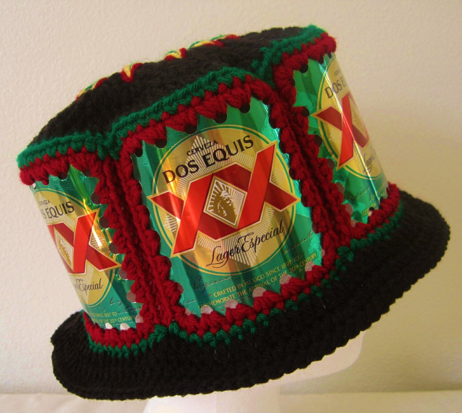 Crocheted Beer Can Hat Dos Equis