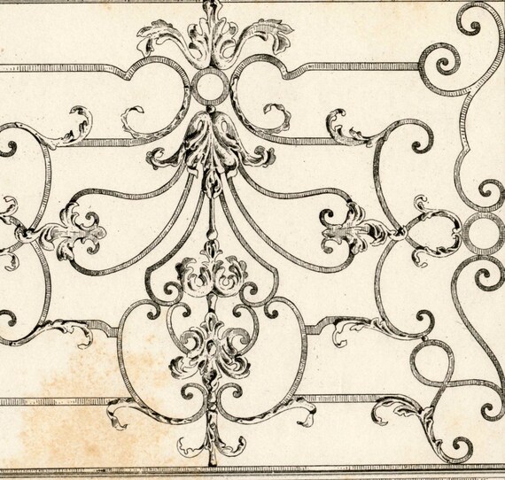Antique Engraving of a Communion Grill in the Cathedral of Nancy. 1880 French Print of Decorative and Architectural Metalwork. Plate 39