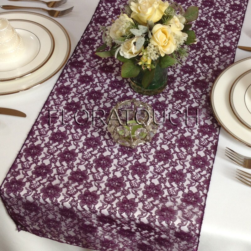 Plum Lace Wedding Table Runner