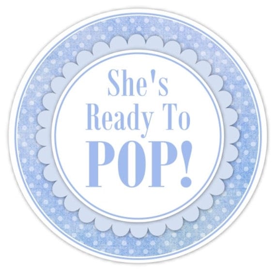 Baby Shower Ready to Pop labels Blue Polka by delightdesignbiz