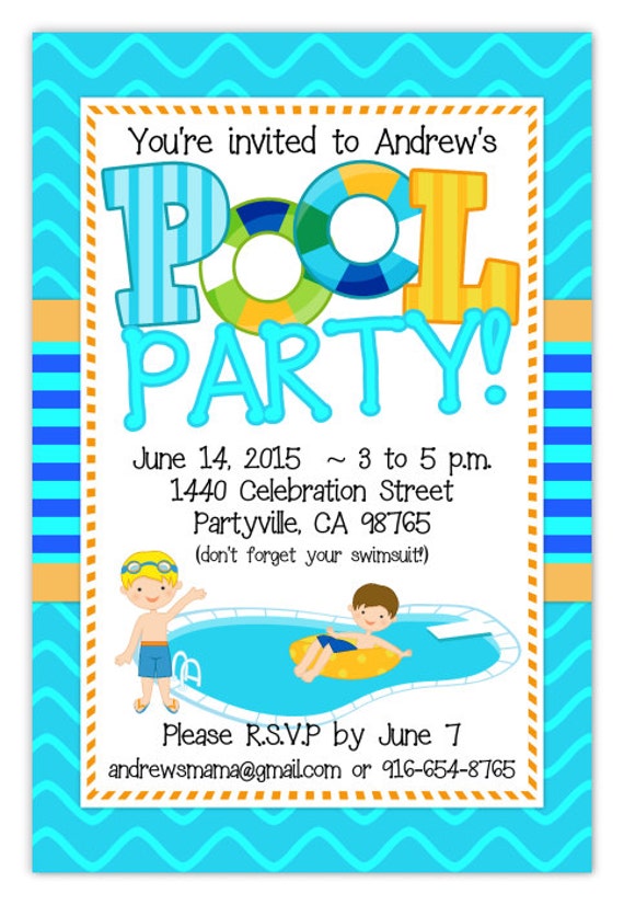 Pool Party Invitation Boy's Pool Party Invite Pool