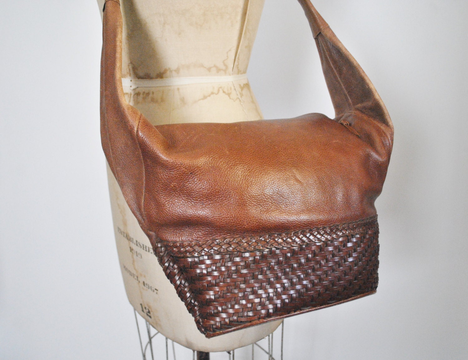 brown leather woven bag