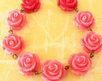 Beaded Necklace Flower Necklace Pink Jewelry Rose Necklace Rose Jewelry Bridesmaid Jewelry Gift For Her