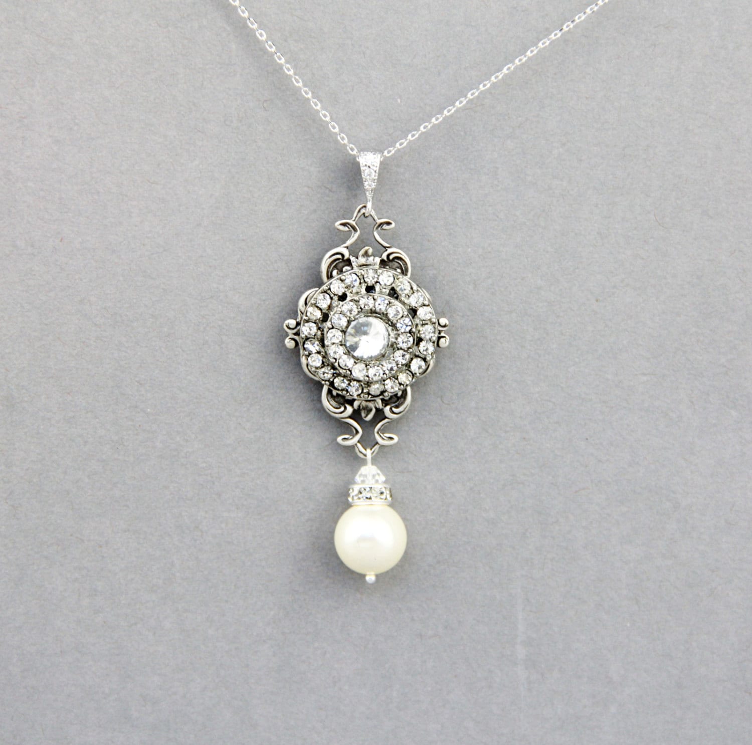Bridal Pearl Drop Necklace Vintage Style by LavenderByJurgita