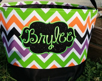 Halloween trick or treat bag, trick or treat bucket, Personalized halloween basket
