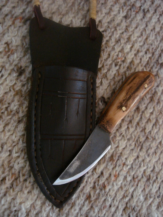 Handmade Mountain Man Antler Patch Knife and Neck Sheath