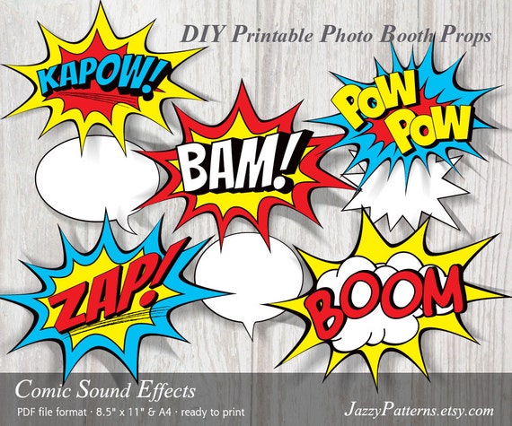 DIY Comic Book Sound Effects Printable Photo Booth Props