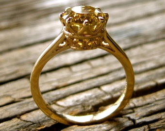 Yellow Chrysoberyl Engagement Ring in 14K Yellow Gold with 8 Prong Basket and Scroll Work Size 6