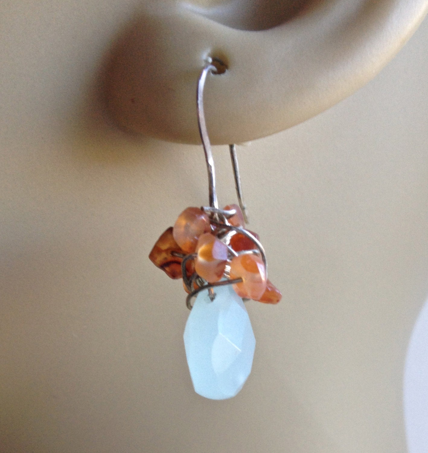 Gemstone Earrings Orange Aqua Earrings Sterling Cluster