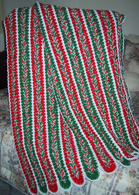 Christmas Afghan Crocheted Red Green White by WeekendEveryday