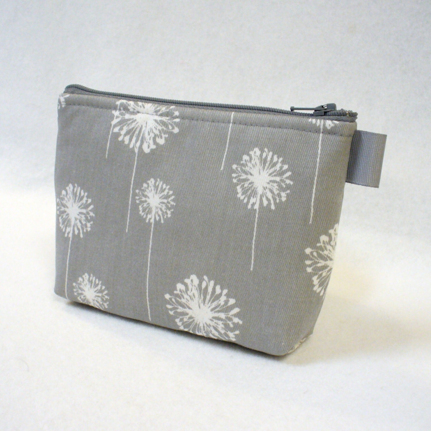 Gray White Dandelion Fabric Gadget Pouch Cosmetic Bag Zipper