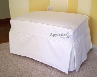CANVAS Ottoman Slipcover, Tailored Skirts, Washable Slipcover, Ottoman Cover