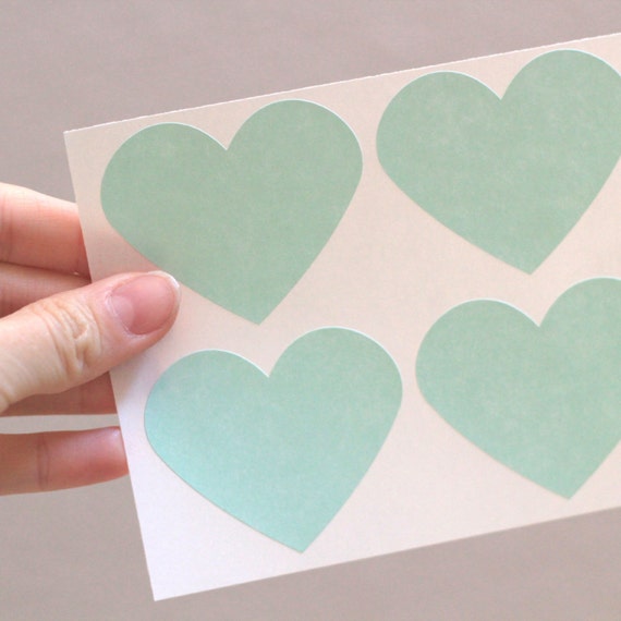 36 Large Mint Green Heart Stickers by CaliforniaCraft on Etsy