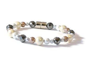 Black/White/Cream/Silver/Bronze Magnetic Hematite Bracelet, Arthritis Pain Relief Jewelry