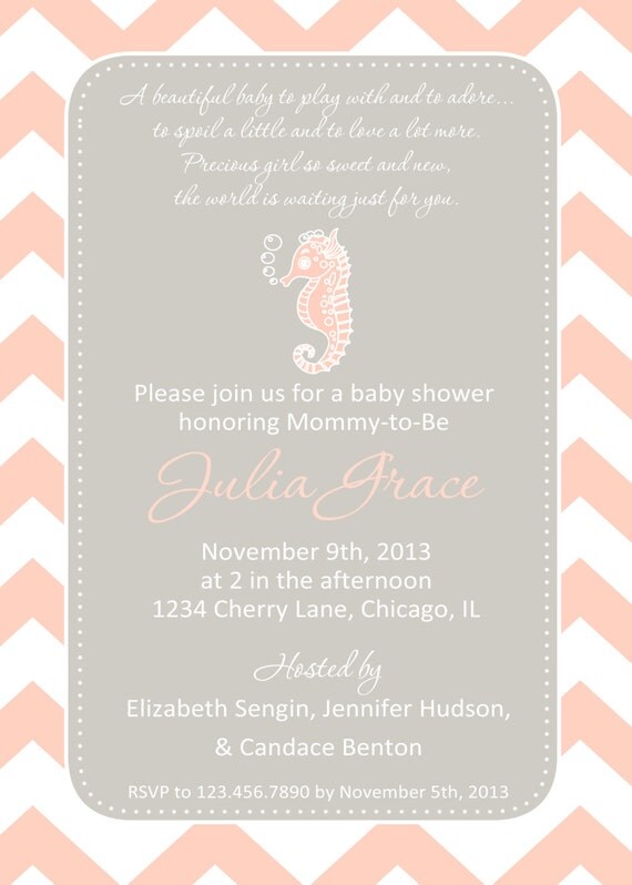 Seahorse Baby Shower Invitation You Print 4x6 or by justmeprints