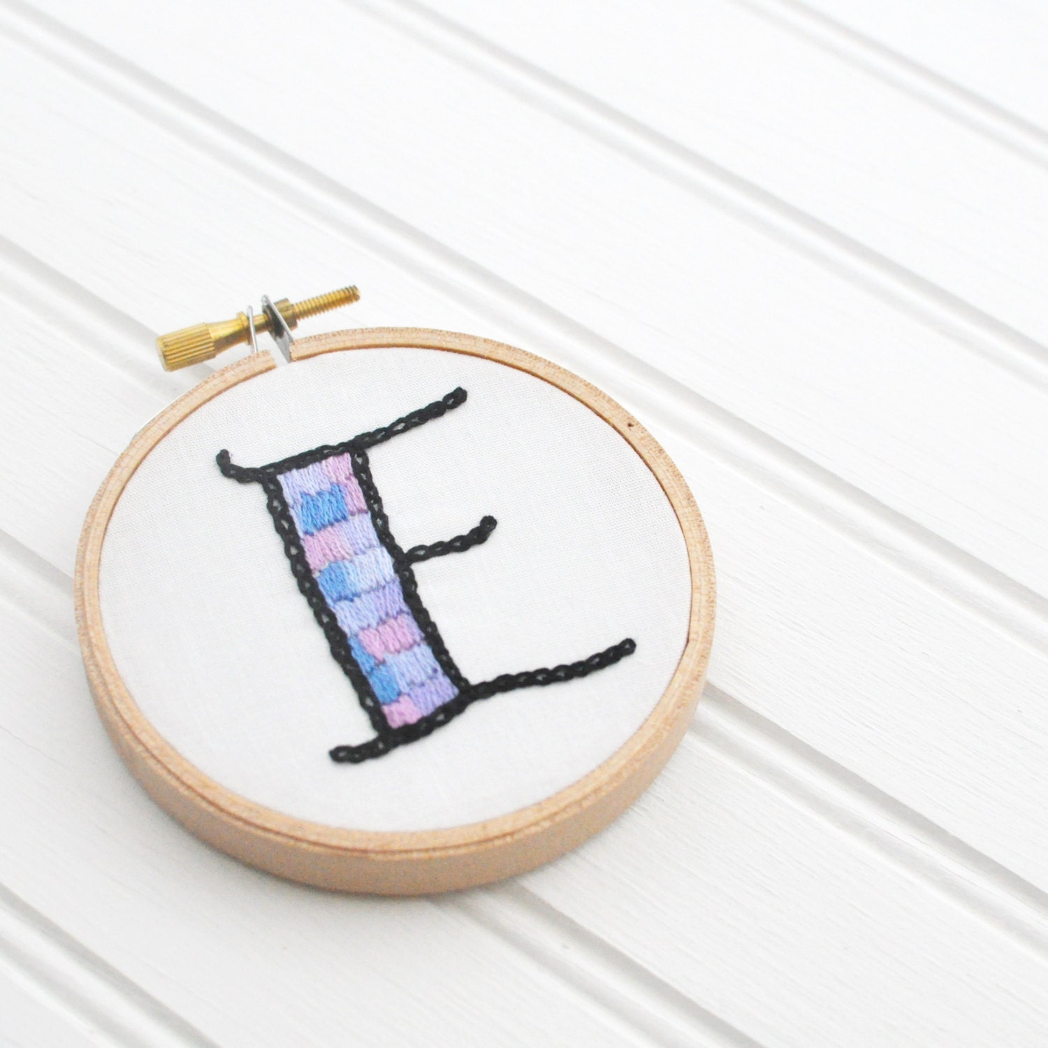 Embroidered Hoop Ornament - Initial - Personalized - Monogram - Mosaic Embroidered - Letter E