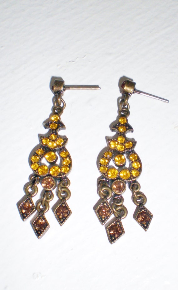 Crystal  chandelier Bronze Earrings vintage Chandelier Vintage  Amber amber Dangle  Golden