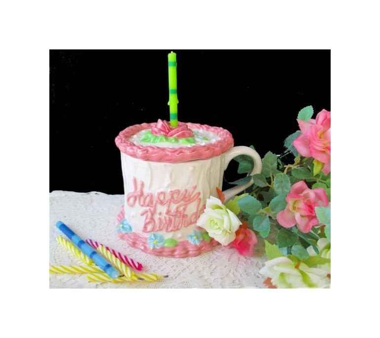 Covered Mug / Vase BIRTHDAY CAKE Vintage TELEFLORA