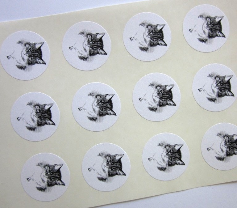 Kitten Cat Stickers One Inch Round Seals from PetitePaperie on Etsy Studio