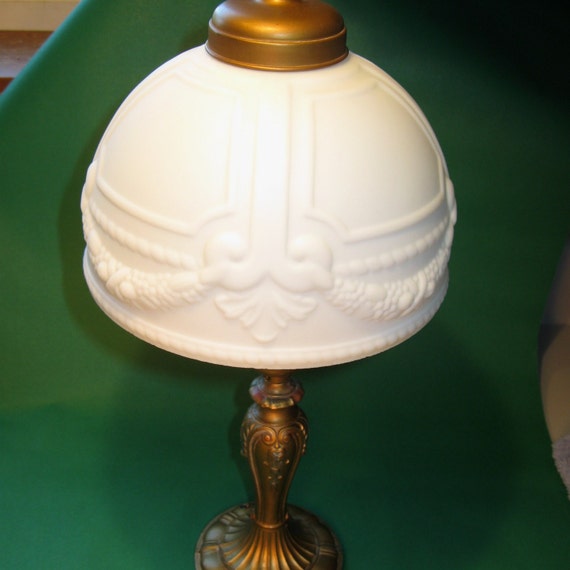 Antique Art Nouveau Lamp Glass Shade Bronzed Table Lamp