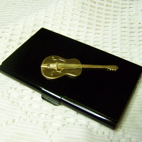 GUITAR Business Card Holder Black Musician Card Case