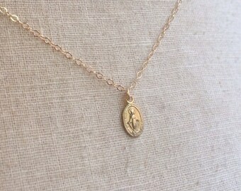 Tiny Gold Miraculous Medal, Virgin Mary Necklace, Miraculous Medal Charm, Miraculous Medal Necklace, Blessed Mother, Religious Medal, Mary