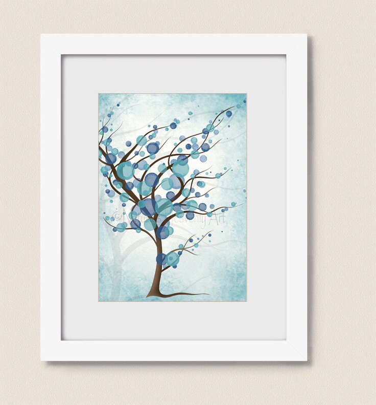 5 x 7 Turquoise Blue Tree Wall Art Nature Home Decor