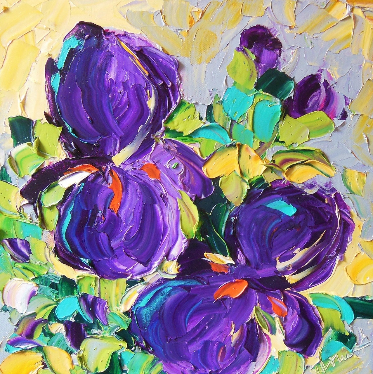 Original Oil Painting Deep Purple Iris by IronsideImpastos