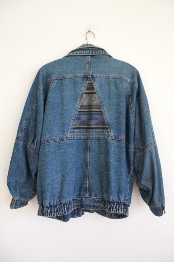 Vintage 80s Men's Denim Bomber Jacket with Navajo Flannel