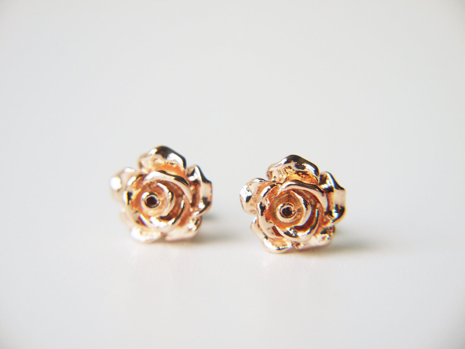 Rose Gold Rose Flower Post Earrings Simple Everyday Modern