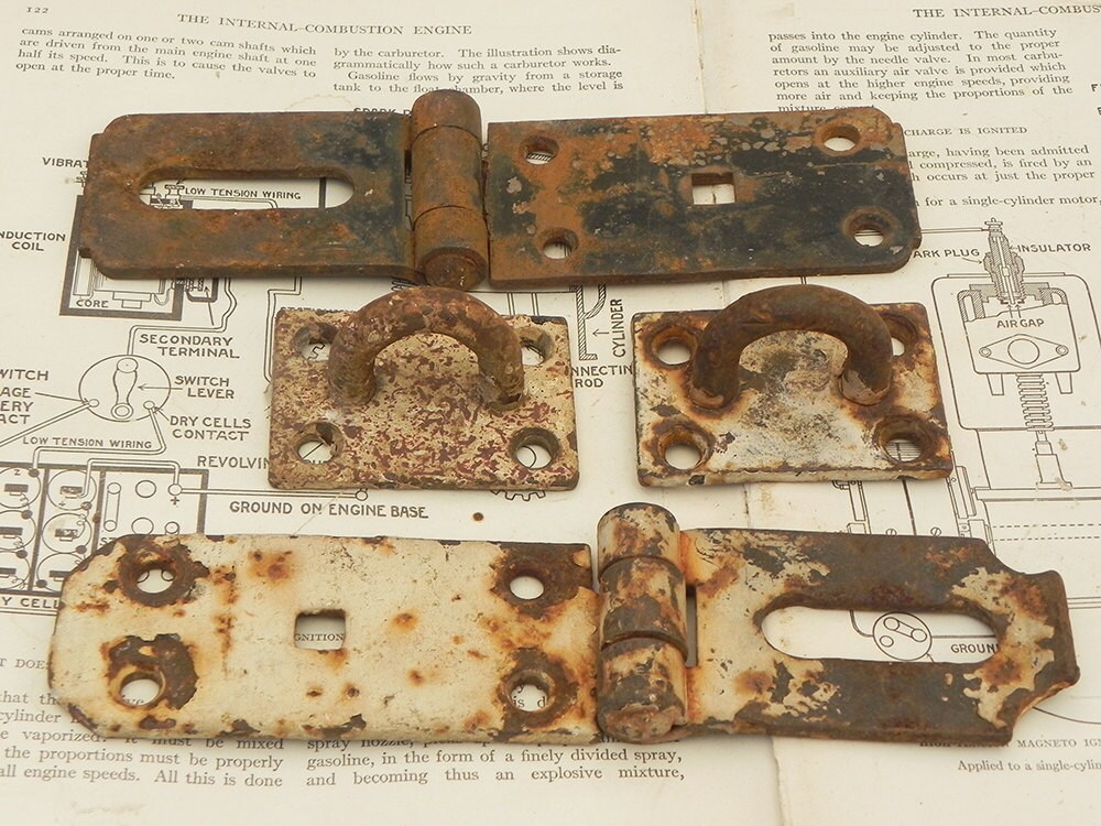 2 Salvaged Rusty Iron Vintage Hasps