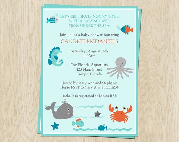 Under the Sea Baby Shower Invitations Octopus Whale Beach