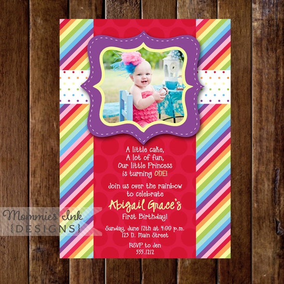Rainbow Birthday Invitation, Photo Rainbow Invitation, Rainbow Birthday Party invitation, Rainbow Invite, Rainbow Party, 1st Birthday, DIY Il_570xn