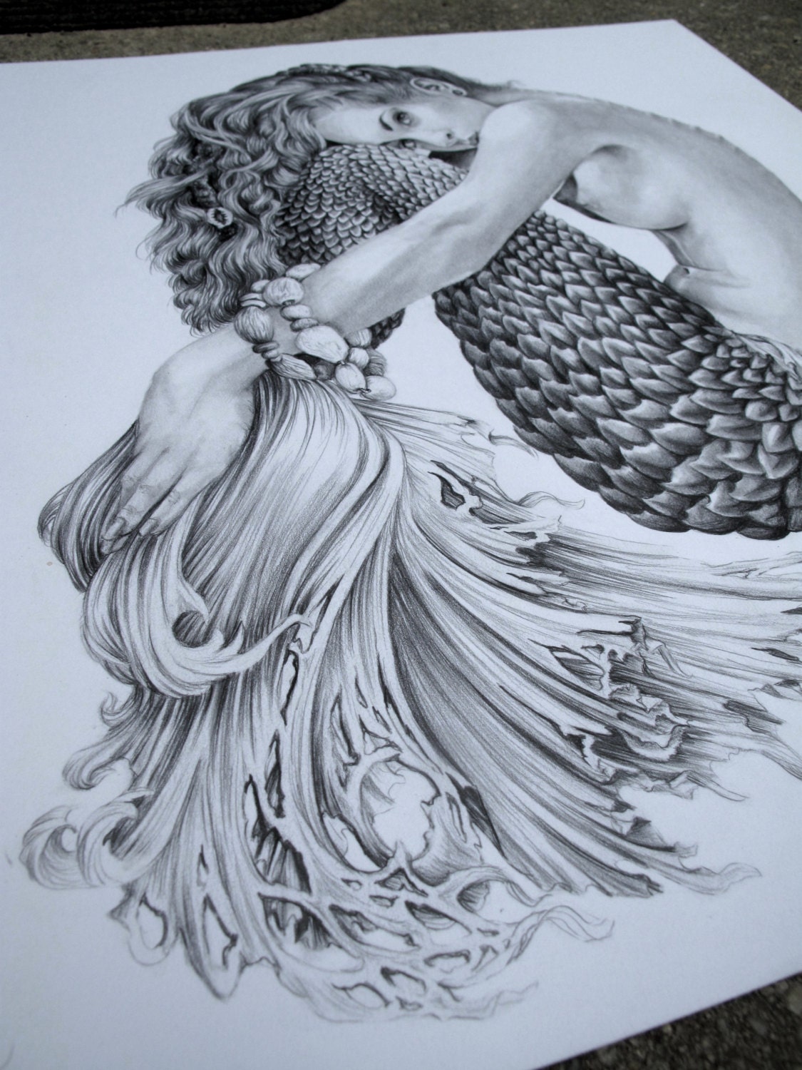 Mermaid Illustration Black and white 8 X10 by AlwaysAprilAlayne