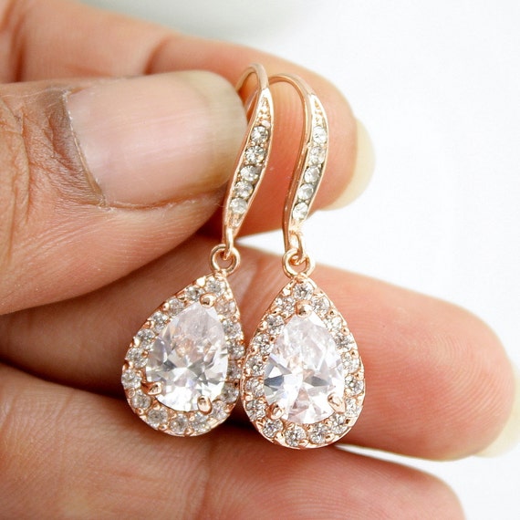 Rose Gold Dangle Earrings Wedding Jewelry Rose By Poetryjewelry