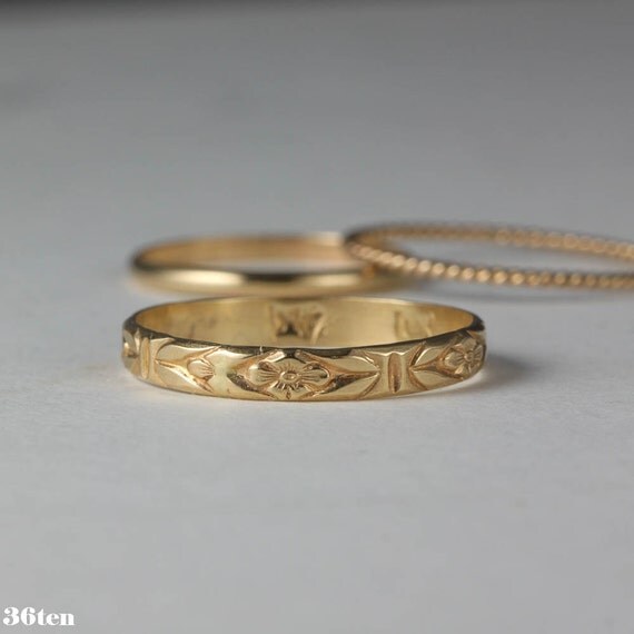 Flower Pattern Gold Ring 14k gold art deco wedding ring