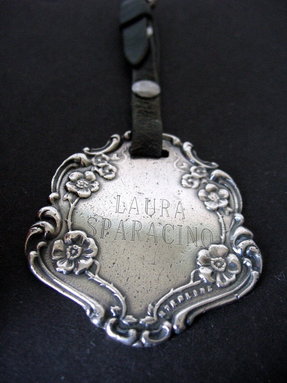 SALE Heavy Antique Webster Sterling Silver Luggage Tag
