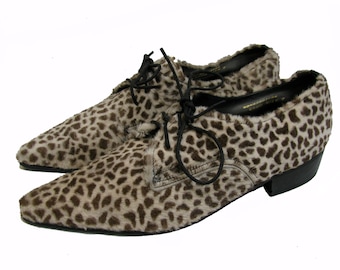 NaNa Leopard Winklepicker Shoes Vintage 80s New Wave Mens Pointed Toe Made In England Mns US Size 7