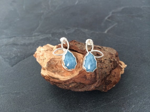 Sterling silver handmade earrings with aquamarine cabochons ...