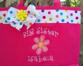 Big Sister bag with pink flower - Personalized at NO additional charge!